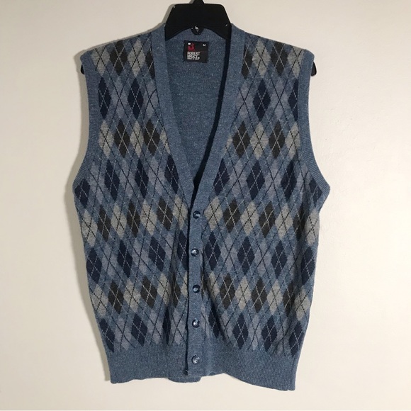 Robert Bruce Vintage 80’s Heather Blue Argyle Sweater Vest Size Medium - Picture 1 of 12